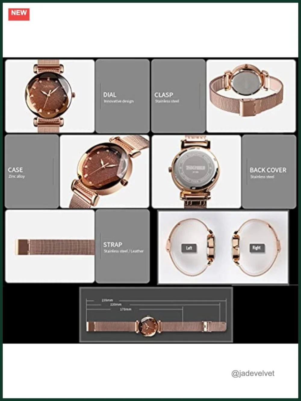 Gosasa Womens Quartz Watch Crystal Dial Stainless Steel Mesh Band Elegant